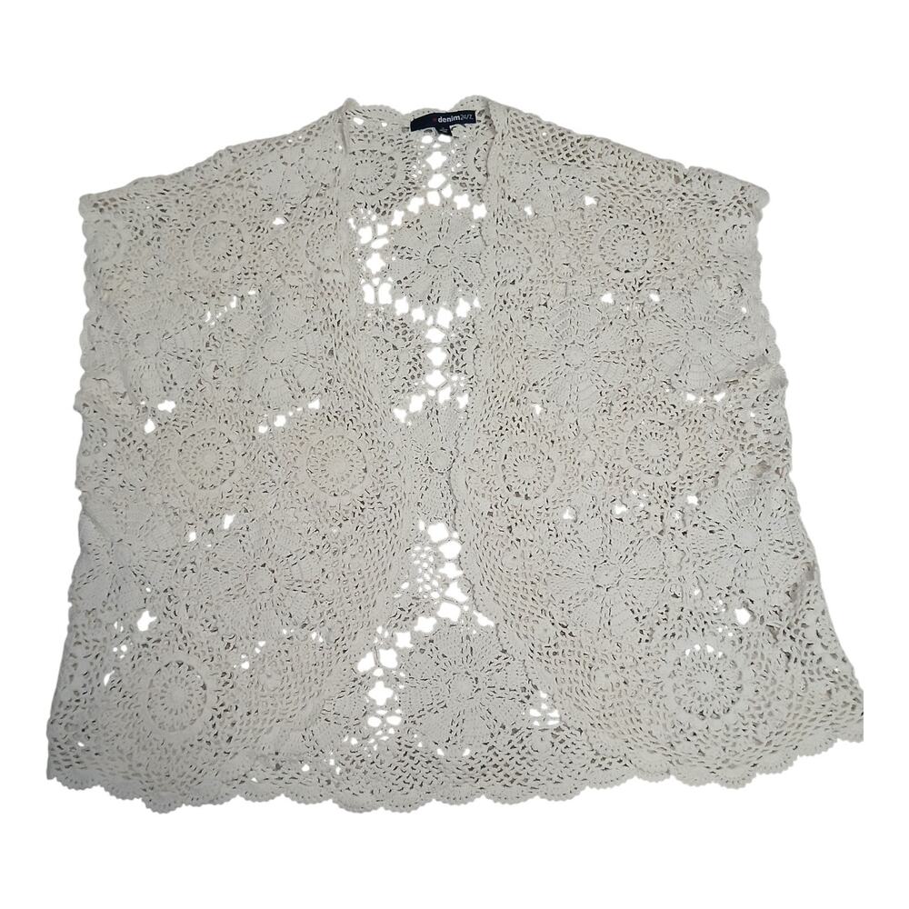 Denim 24/7 Women’s 2X Crochet Vest Ivory Open Front Boho Festival Cardigan Top